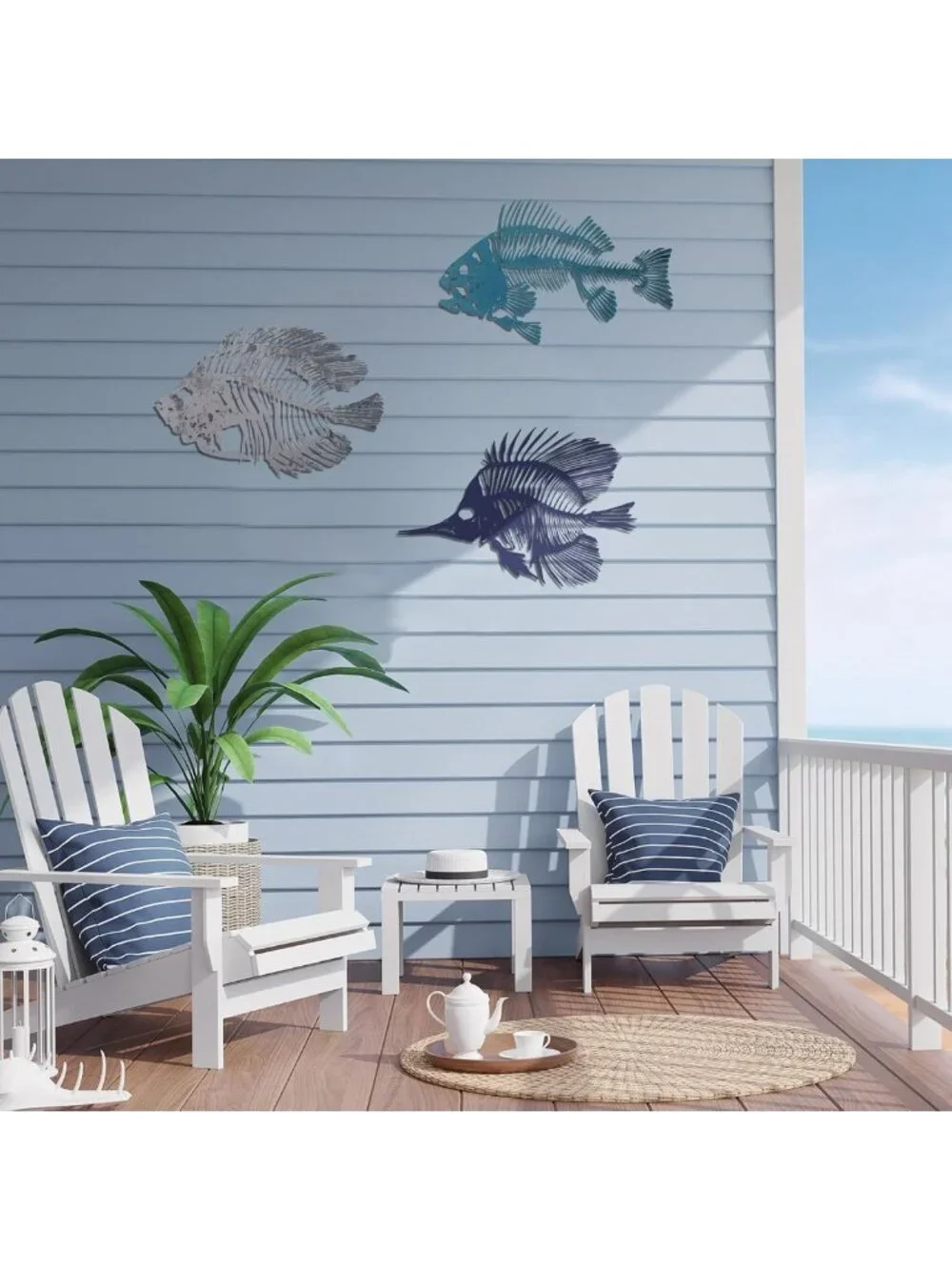 3 Pcs Metal Fish Wall Art - Rustic Nautical Decor for Home, Office & Outdoors